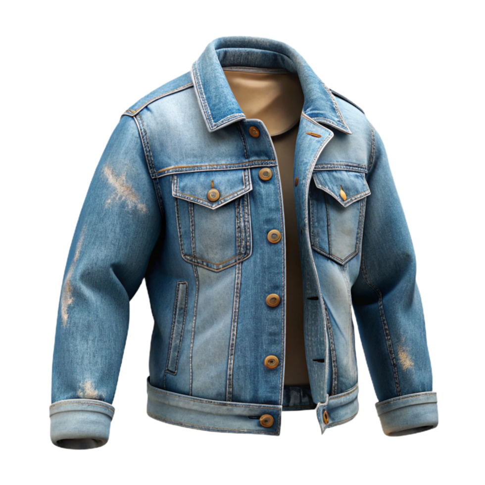 beautiful modern Distressed Denim Jacket Faded Wash Transparent Background authentic png