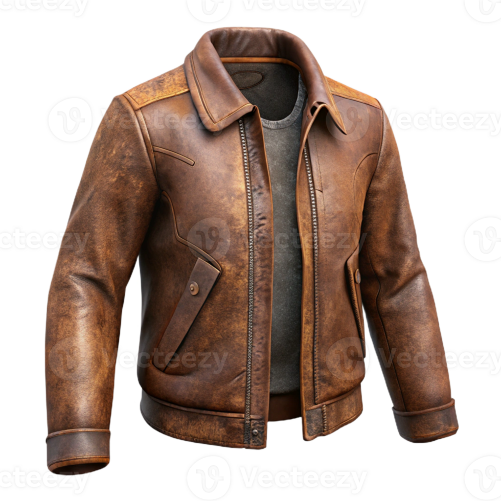 wonderful traditional Distressed Leather Jacket Brown Vintage Cutout Transparent Background authentic png
