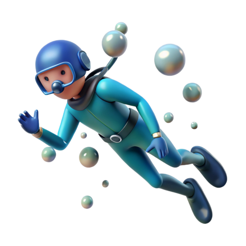 vibrant traditional Diver Ascending Surface Bubbles Rising Transparent Background original png