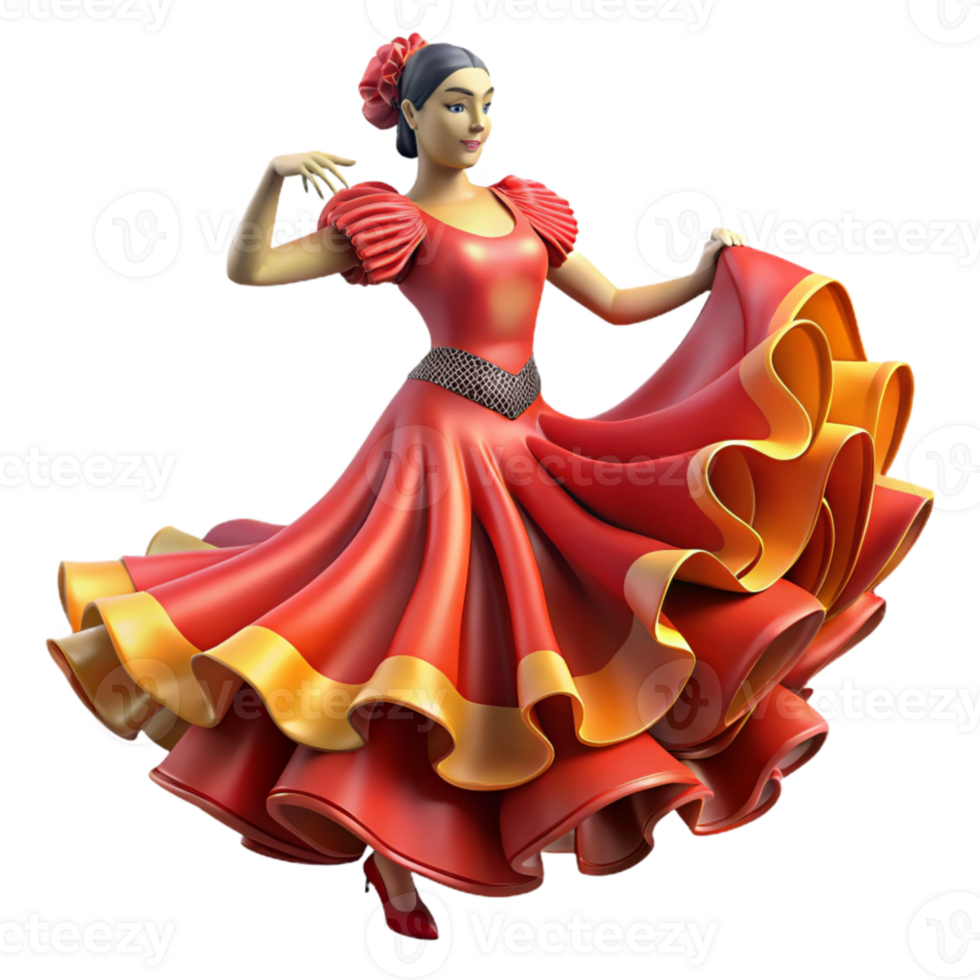magnificent classic Spanish Flamenco Dancer Dress Flowing Movement Cutout original png