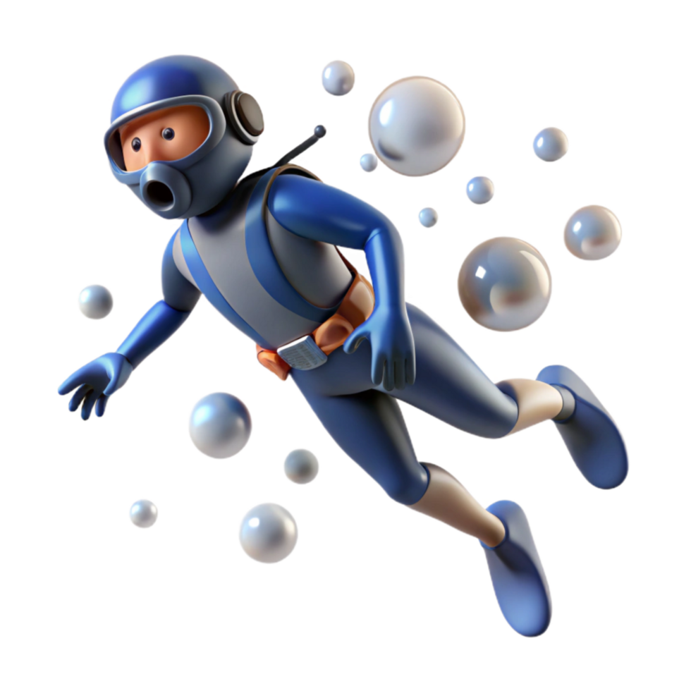 extraordinary traditional Diver Ascending Surface Bubbles Rising Transparent Background premium png