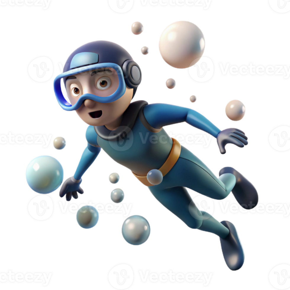 extraordinary modern Diver Ascending Surface Bubbles Rising Transparent Background exclusive png