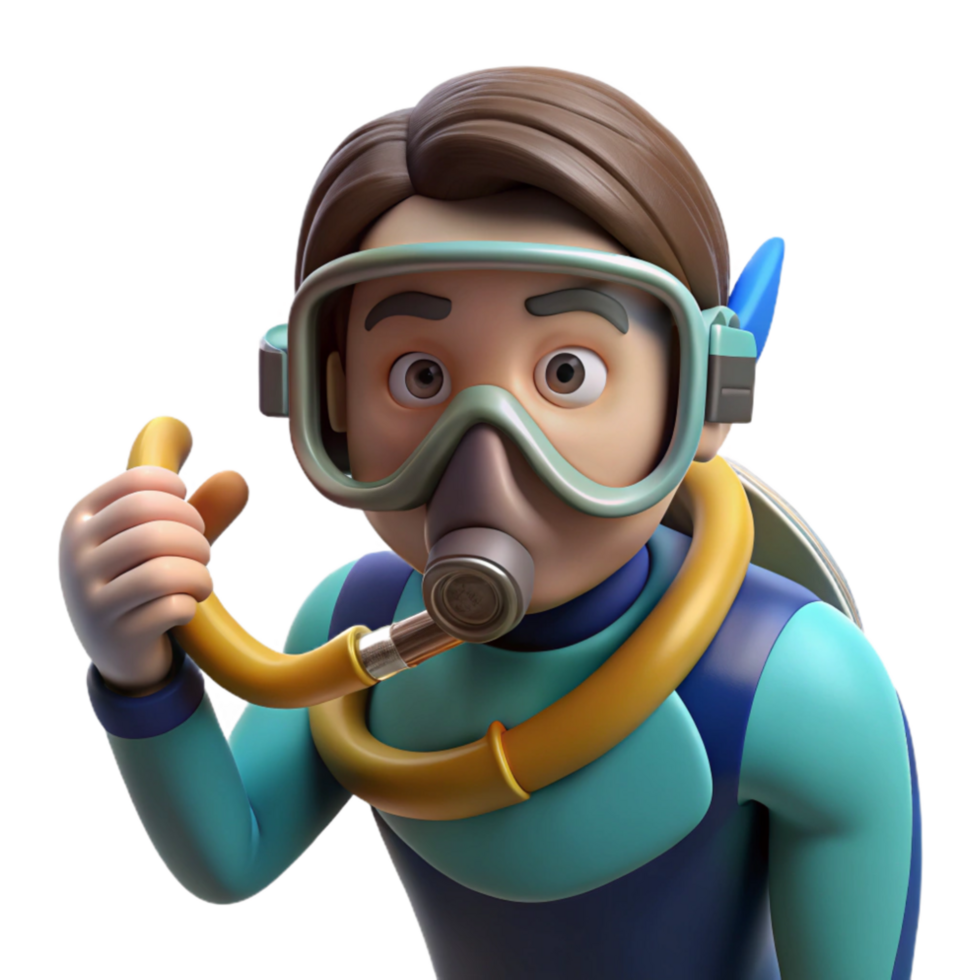 serene modern Diver Adjusting Mask Underwater Transparent Background authentic png