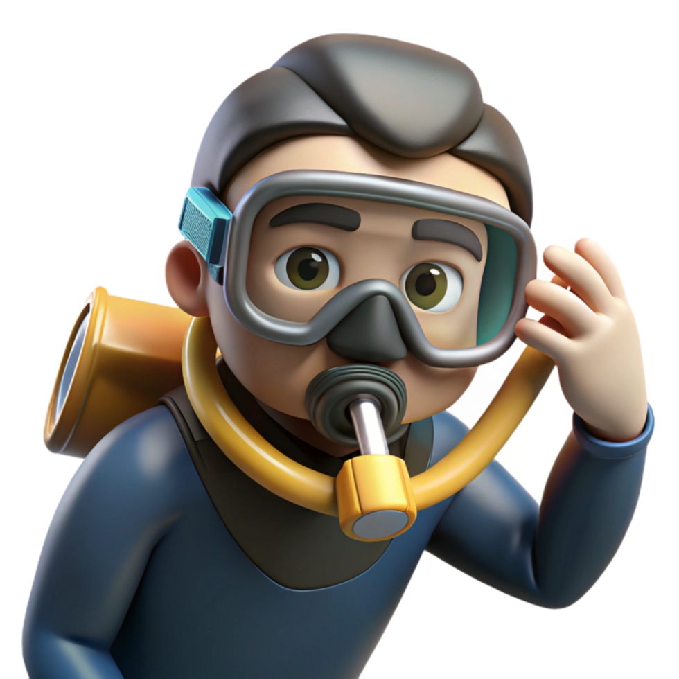extraordinary creative Diver Adjusting Mask Underwater Transparent Background high resolution png