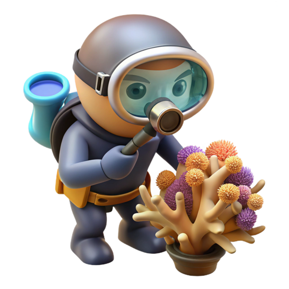 extraordinary classic Diver Examining Coral Close Up Isolated Element exclusive png
