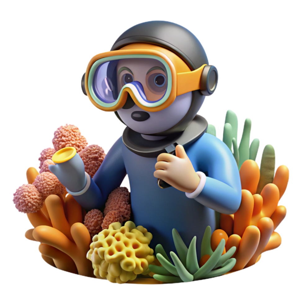 magnificent traditional Diver Examining Coral Cutout Close Up View authentic png