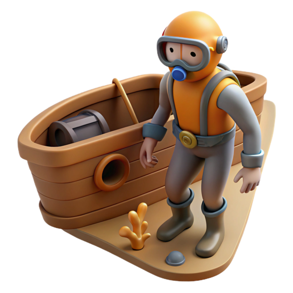 serene abstract Diver Exploring Shipwreck Cutout Side View detailed png