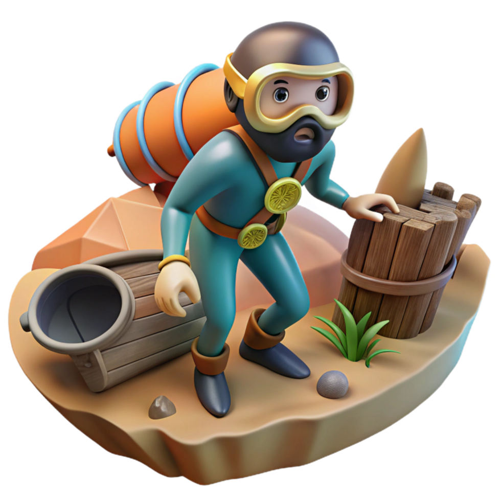elegant artistic Diver Exploring Shipwreck Cutout Side View professional png