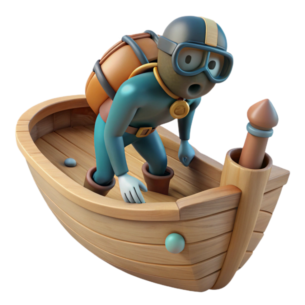 beautiful modern Diver Exploring Shipwreck Cutout Side View authentic png