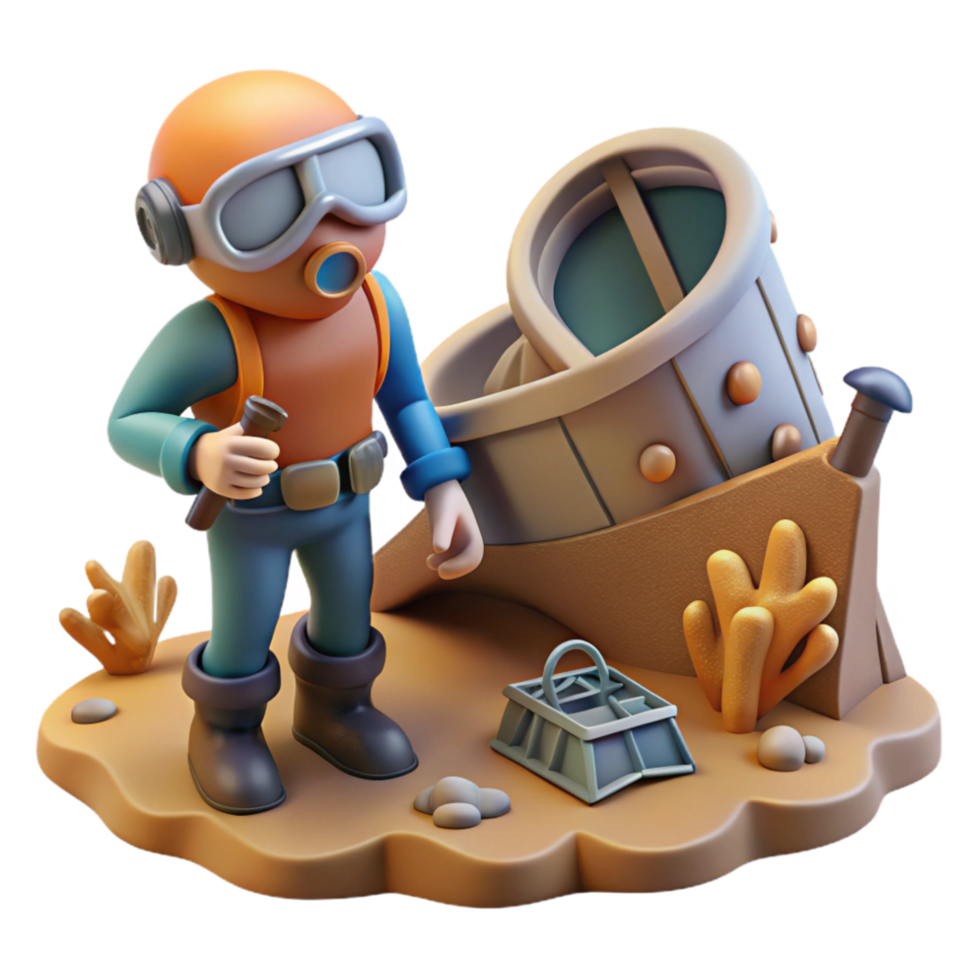 impressive modern Diver Examining Shipwreck Cutout Underwater Exploration high quality png