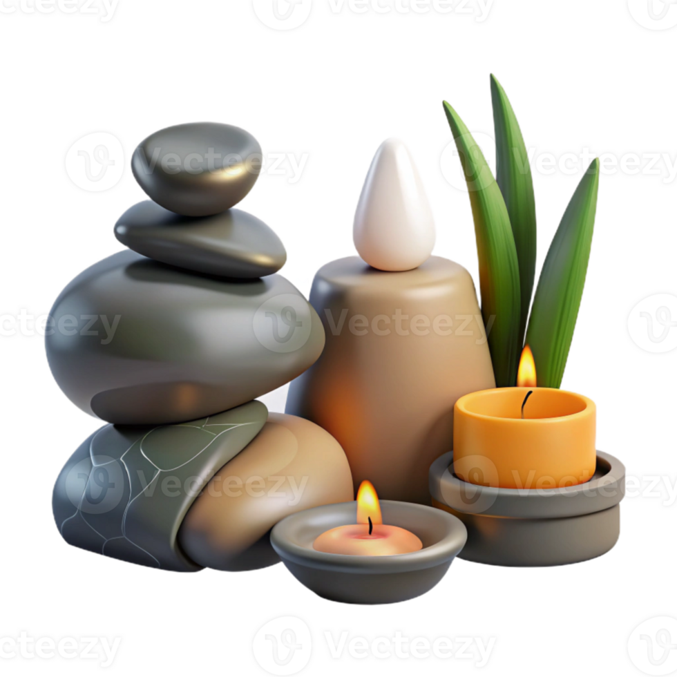 elegant modern Spa Rocks and Candles Transparent Background png
