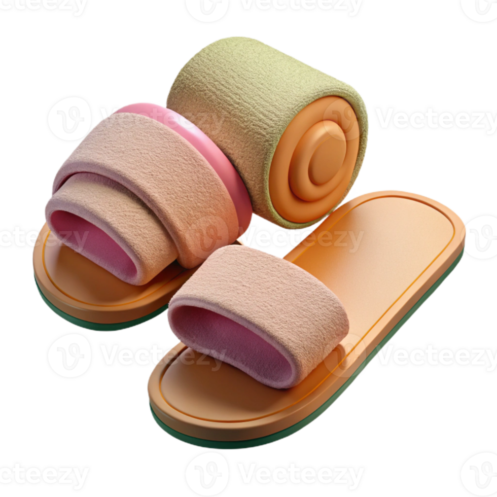 serene abstract Spa Slippers and Towel Flat Lay Isolated premium png