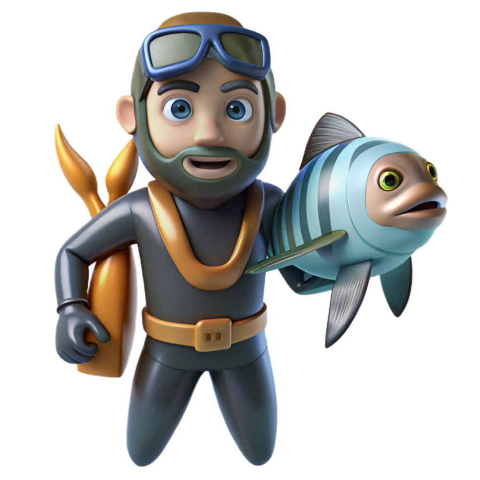 stunning traditional Diver Holding Fish Cutout Underwater Interaction authentic png