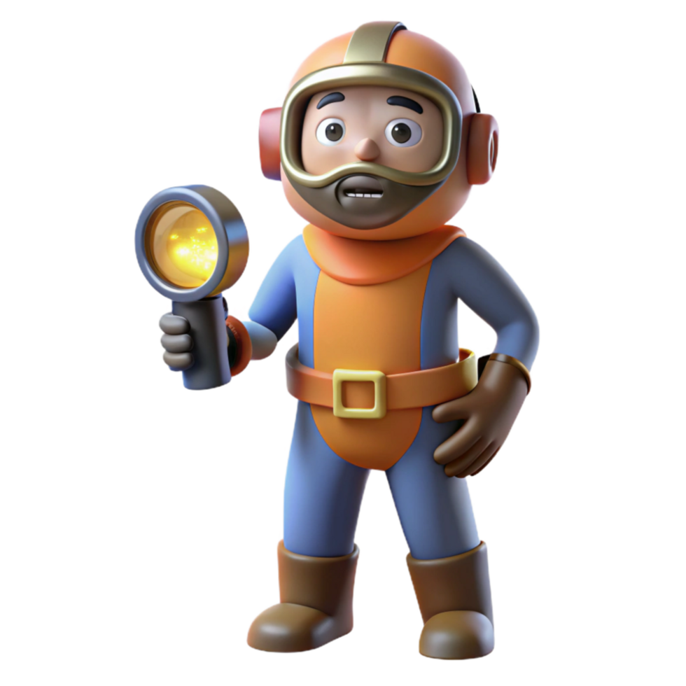 beautiful classic Diver Holding Flashlight Bright Cutout high resolution png