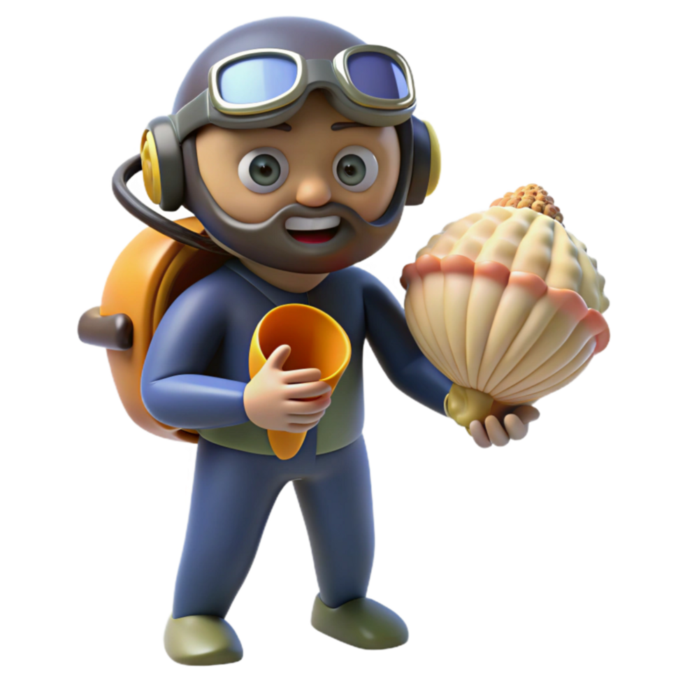 impressive classic Diver Holding Shell Cutout Underwater Discovery high quality png