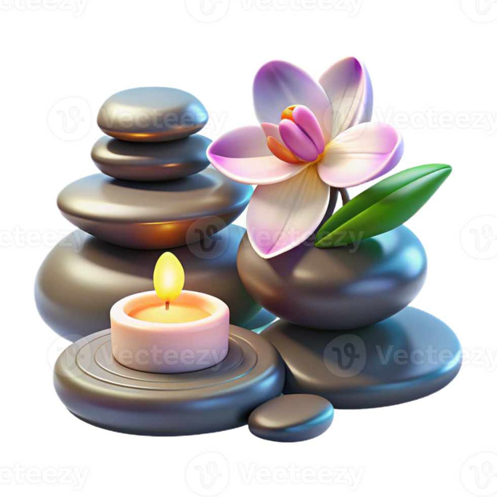elegant abstract Spa Stones and Orchid Flower Cutout original png