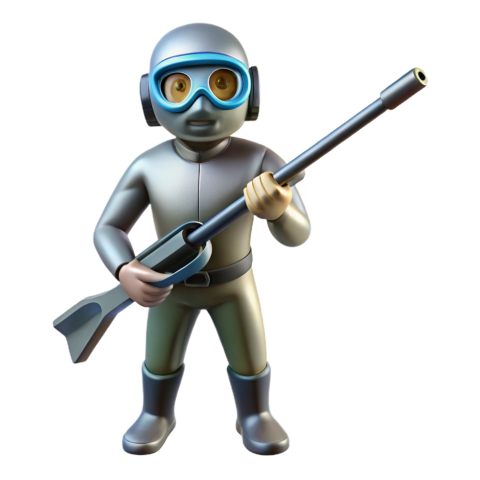 extraordinary contemporary Diver Holding Spearfishing Gun Silver Isolated Element premium png