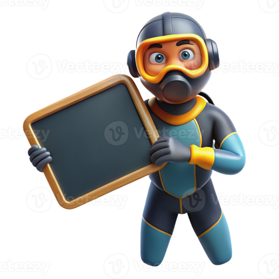 dramatic creative Diver Holding Underwater Slate White Transparent Background png
