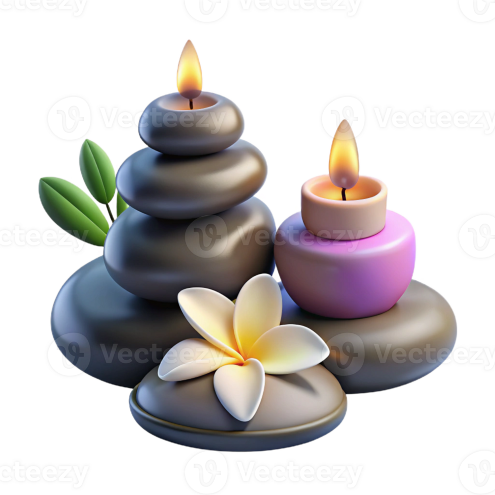 magnificent rustic Spa Stones with Candles and Flowers Isolated Element high quality png
