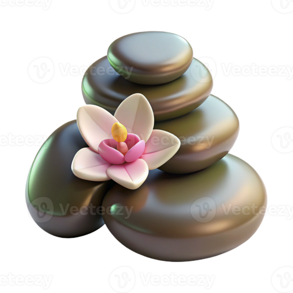 impressive minimalist Spa Stones with Orchid Flower Cutout Transparent Background high resolution png