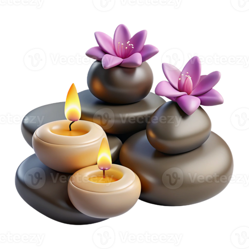vibrant abstract Spa Stones with Candles and Flowers Isolated Element detailed png
