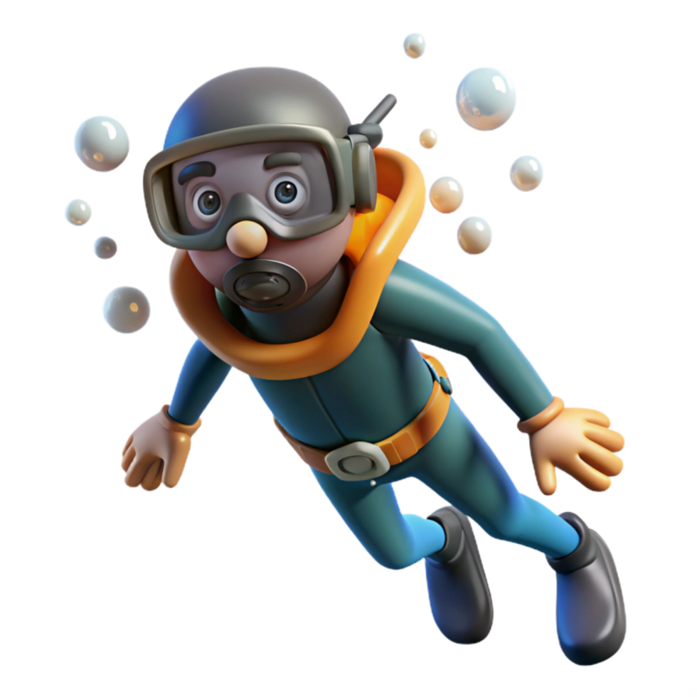 vibrant minimalist Diver Underwater Bubbles Rising Transparent Background professional png