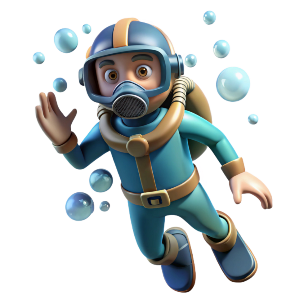 extraordinary contemporary Diver Underwater Bubbles Rising Transparent Background original png