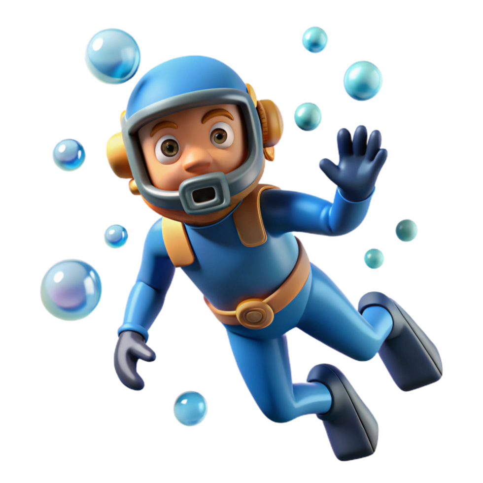 elegant classic Diver Underwater Bubbles Rising Transparent Background professional png