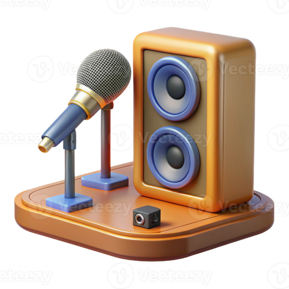 impressive creative Speaker on Stage with Microphone Isolated on Transparent Background original png