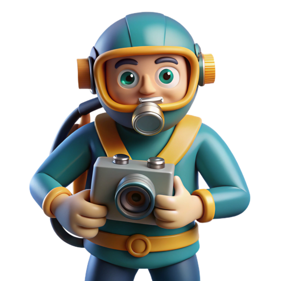 magnificent modern Diver with Underwater Camera Isolated Side Angle detailed png