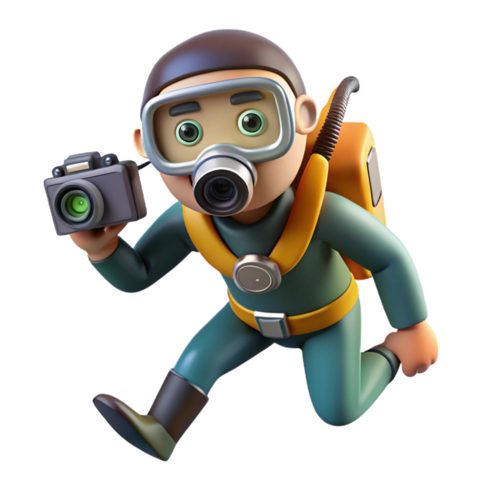 extraordinary modern Diver with Underwater Camera Isolated Side Angle detailed png