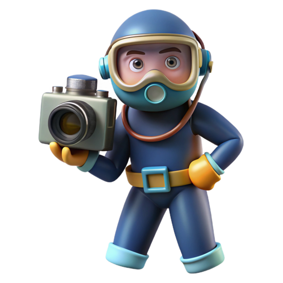 extraordinary vintage Diver with Underwater Camera Isolated Side Angle original png