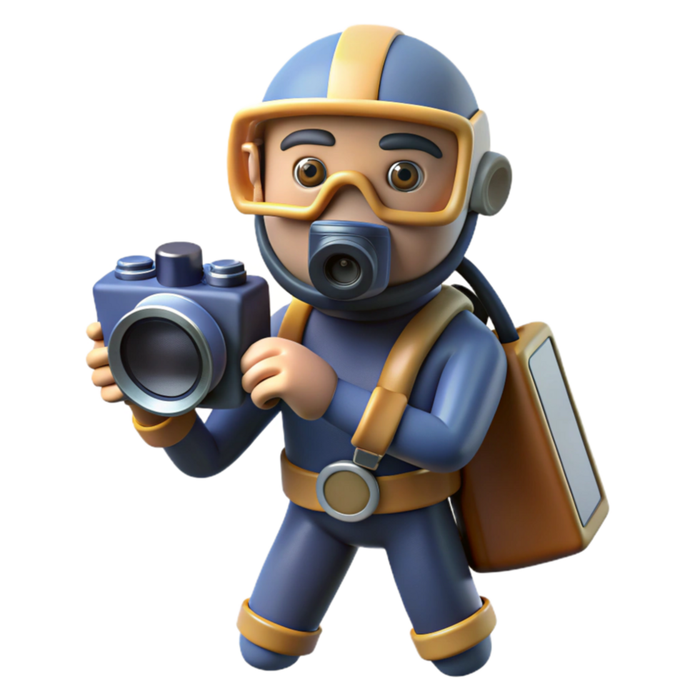 extraordinary creative Diver with Underwater Camera Isolated Side Angle authentic png