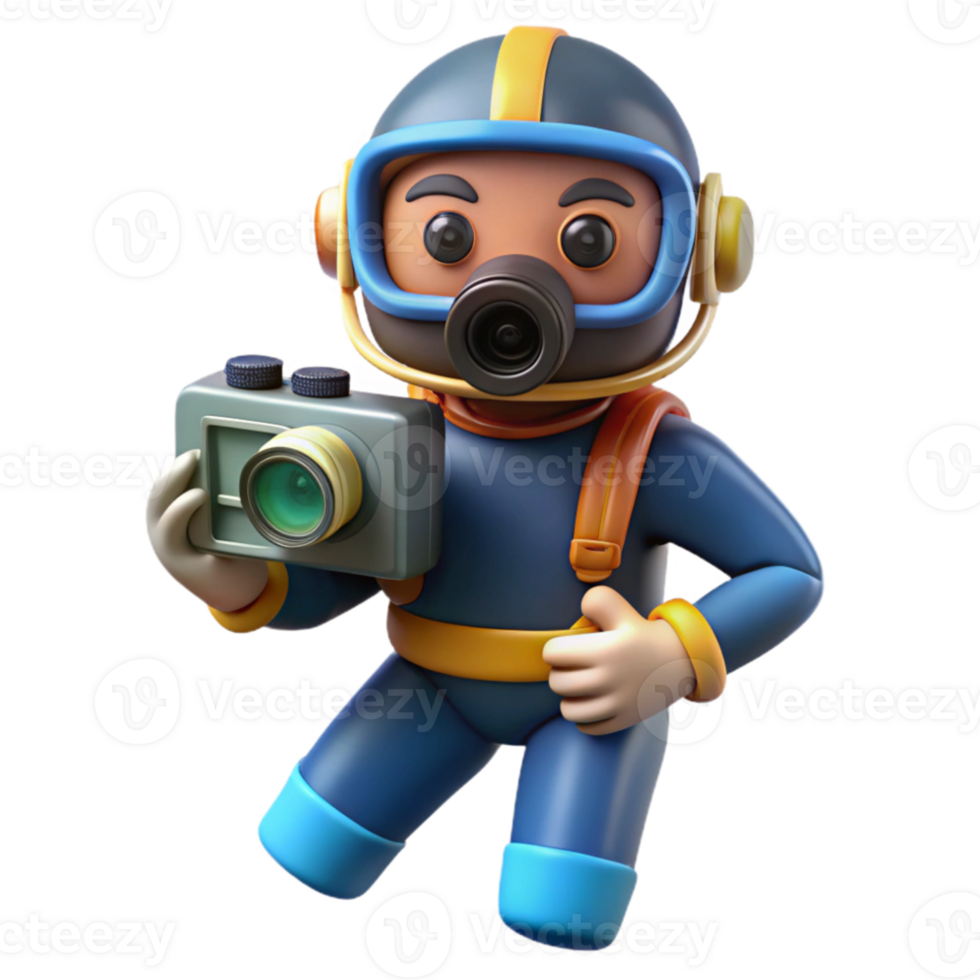 vibrant classic Diver with Underwater Camera Isolated Side Angle premium png