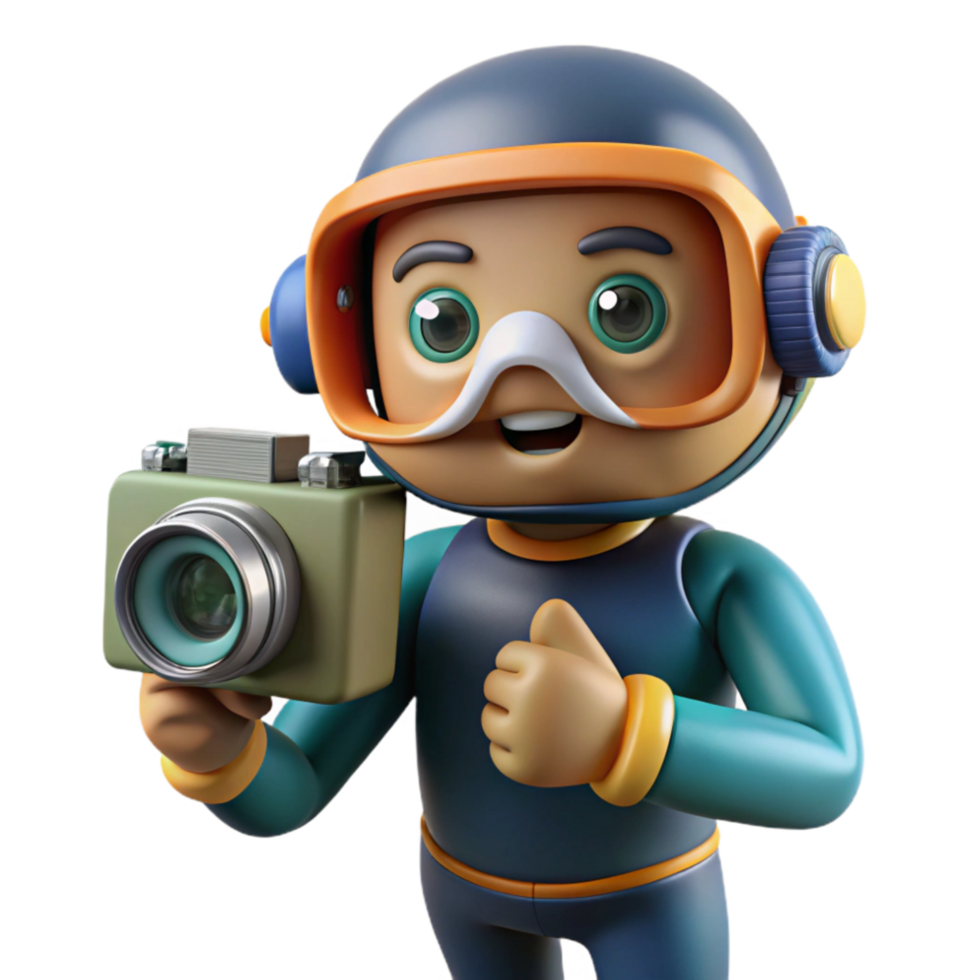 extraordinary modern Diver with Underwater Camera Isolated Side Angle original png