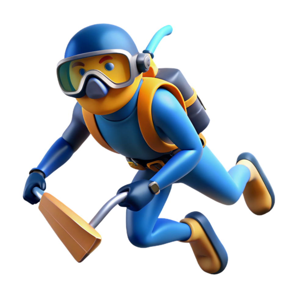 serene rustic Diver with Underwater Scooter Cutout Fast Movement detailed png
