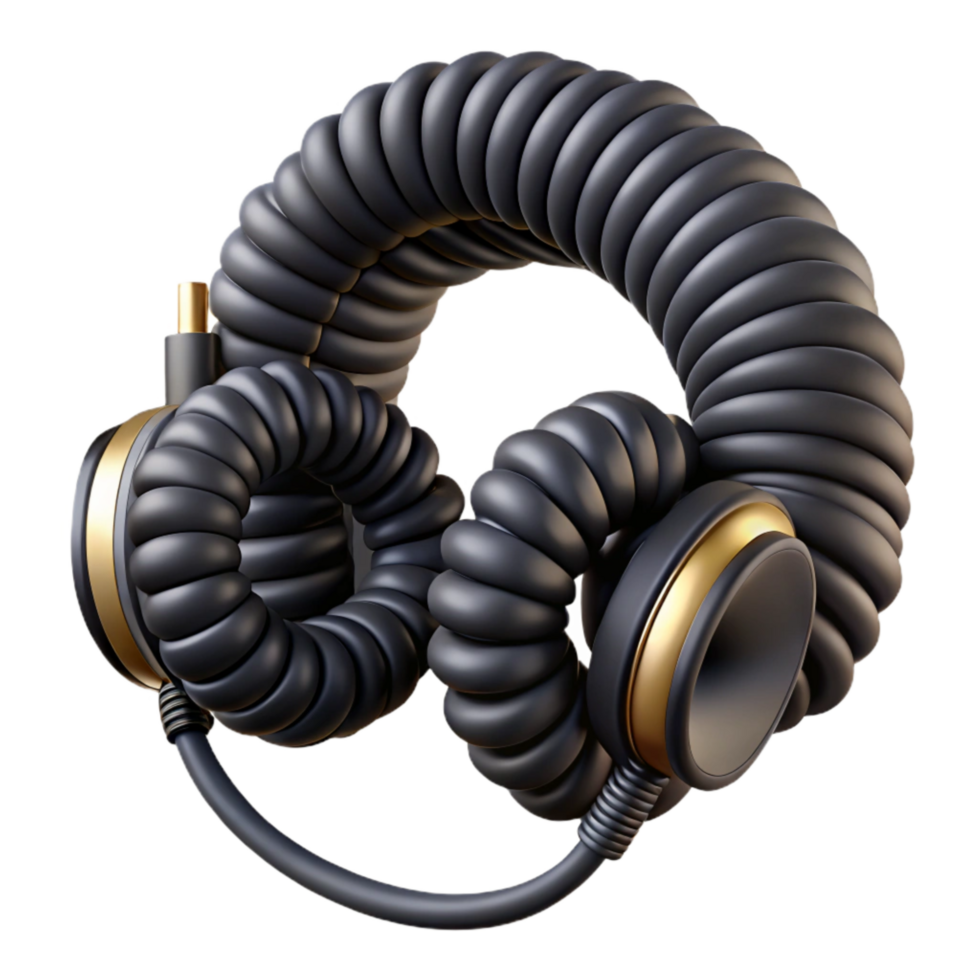 serene traditional Dj Headphones Cord Coiled Black Isolated Cutout high quality png