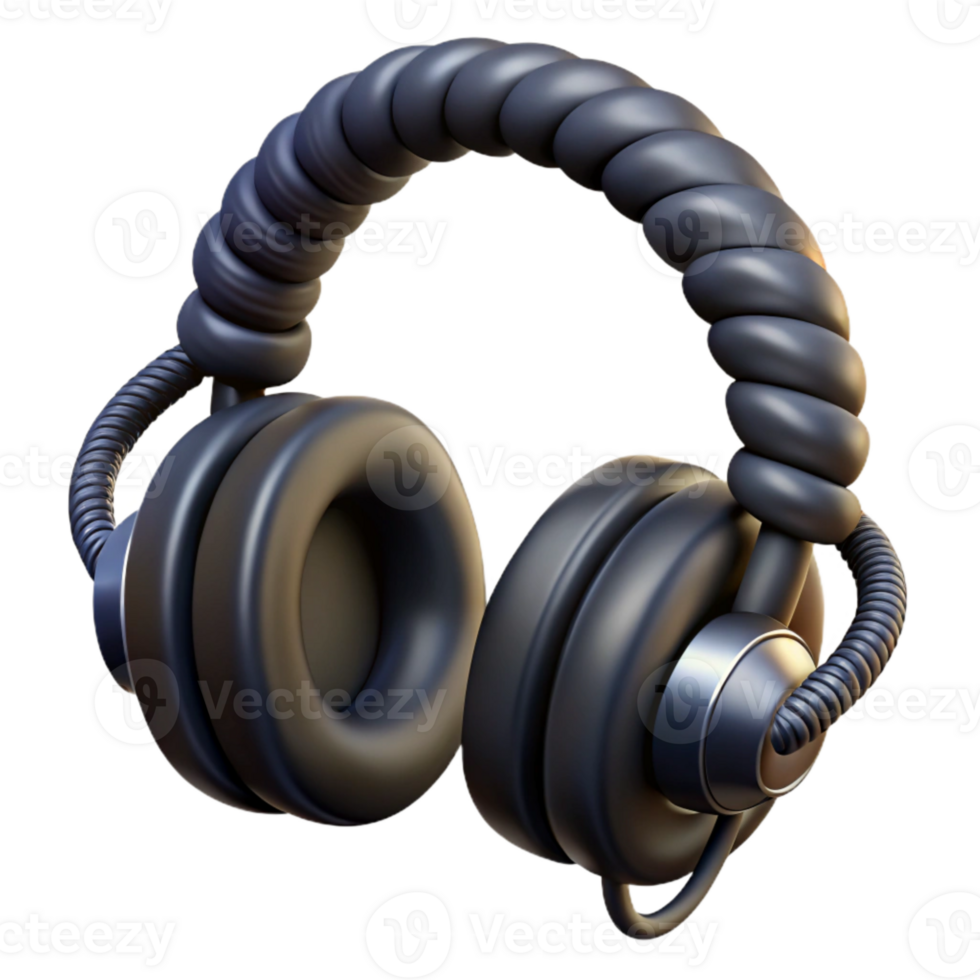 serene contemporary Dj Headphones Cord Coiled Black Isolated Cutout exclusive png