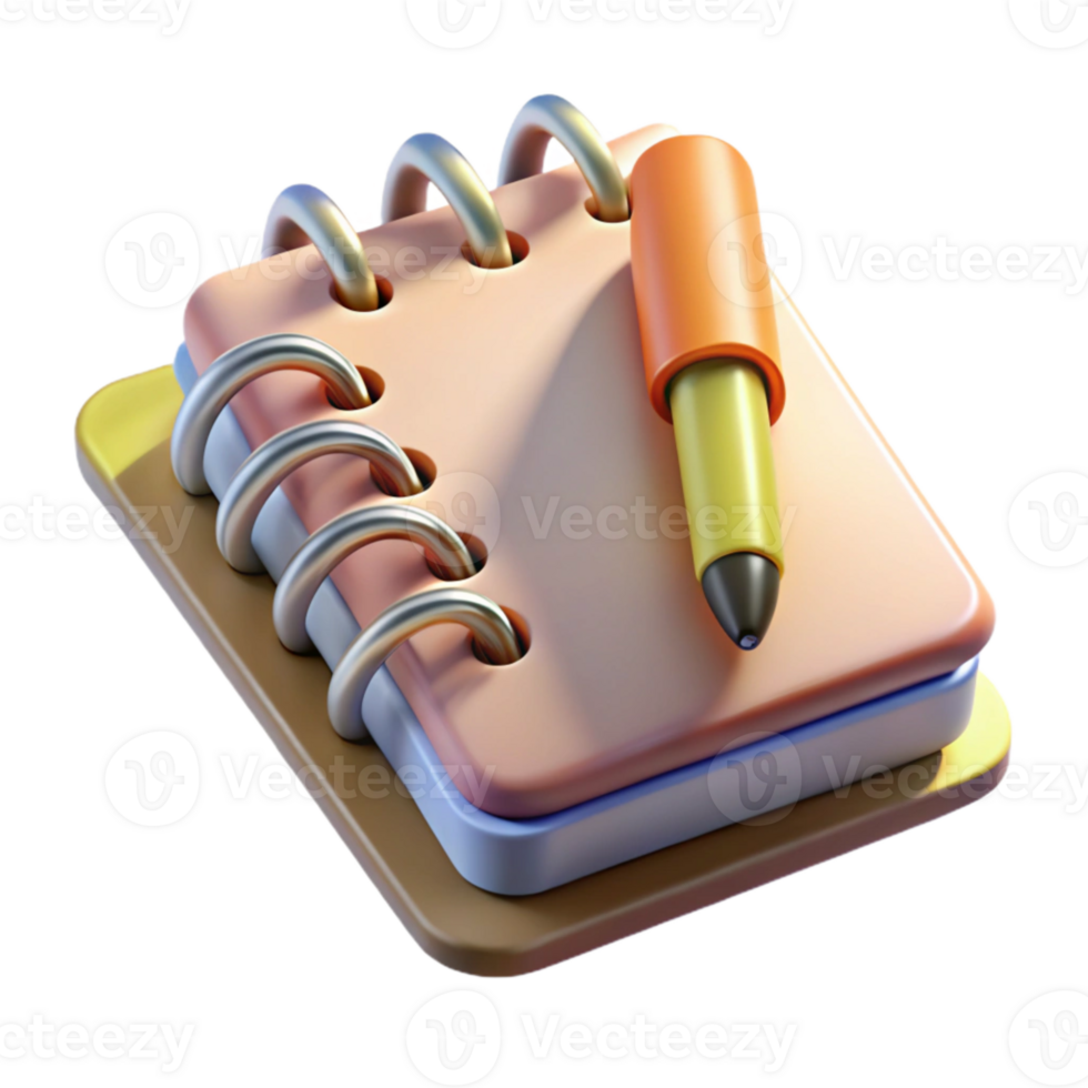 elegant classic Spiral Notebook and Pen Top Angle Isolated high resolution png