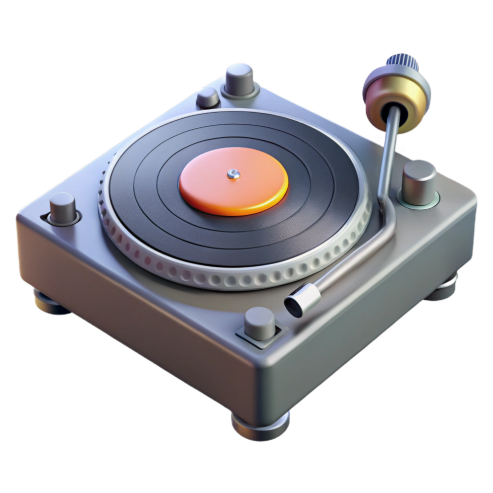 stunning minimalist Dj Turntable Tonearm Close Up Transparent Background Isolated authentic png