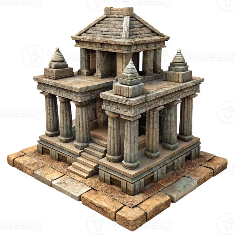 vibrant abstract D Model of Ancient Temple Ruins Cutout with Detailed Texture premium png