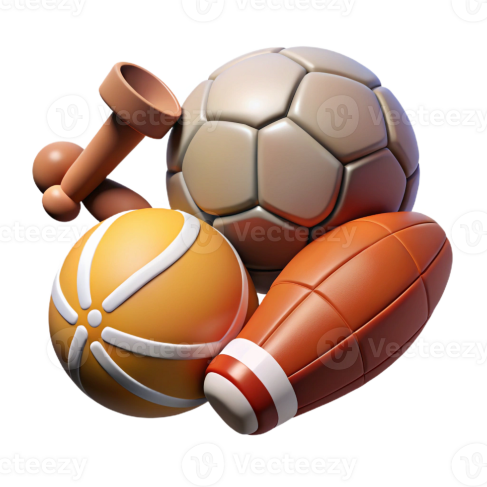 dramatic classic Sports Equipment Icons Set with Transparent Background high resolution png