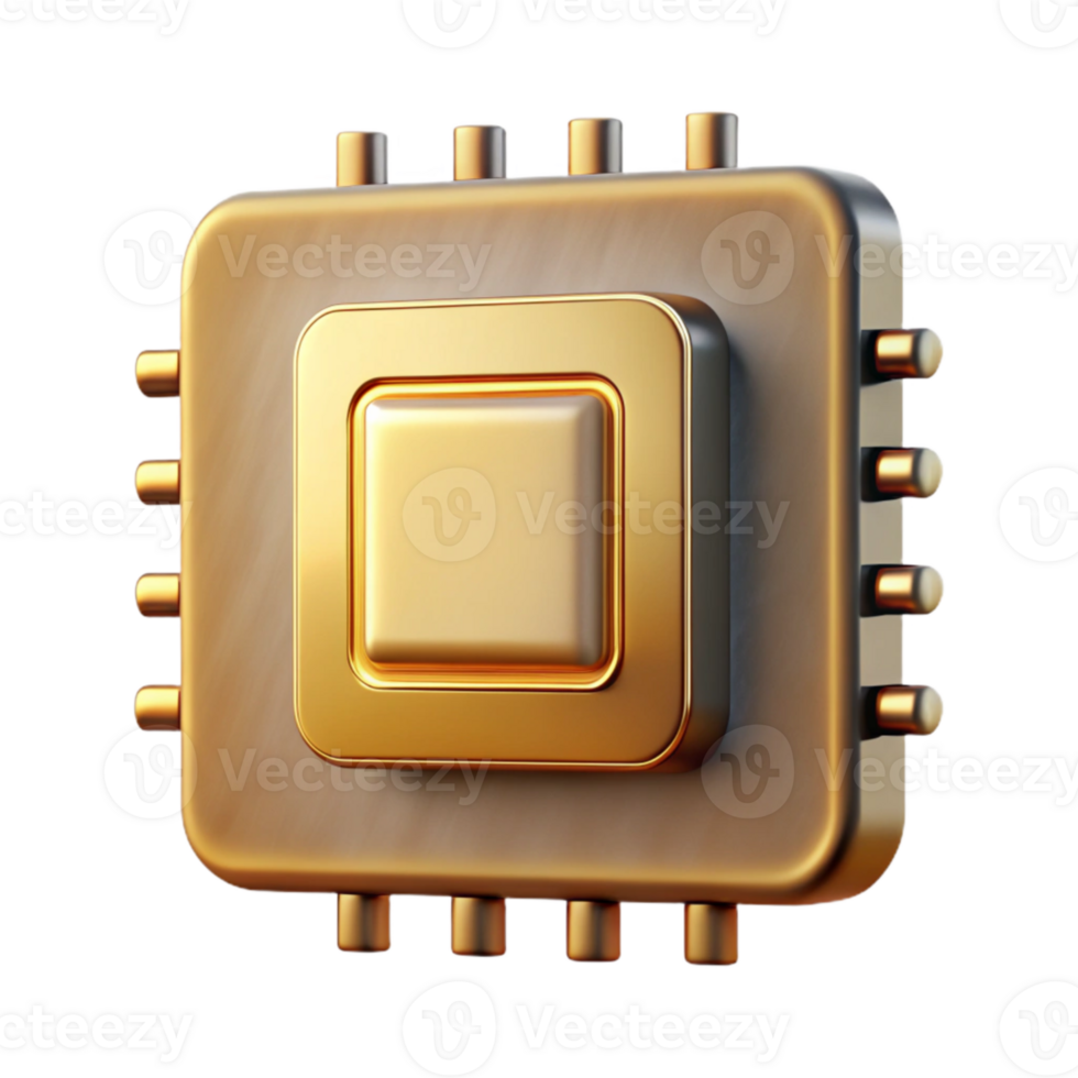 extraordinary classic Square Ai Chip with Gold Contacts Isolated Element high resolution png