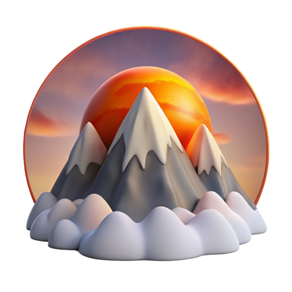 Dramatic Sunset Over Snowy Mountains Isolated png