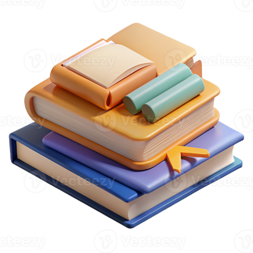 serene contemporary Stack of Books and Reading Glasses Transparent Background Cutout genuine png