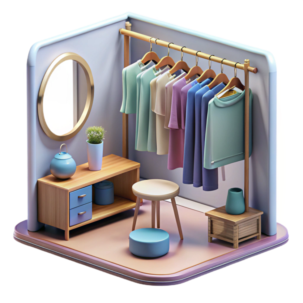 extraordinary classic Dressing Room with Mirrors and Clothing Racks Transparent Background premium png