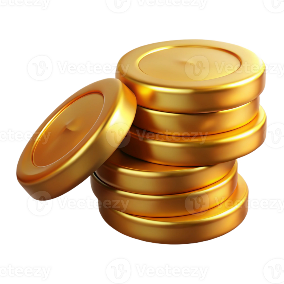 extraordinary contemporary Stack of Coins Gold Gradient Transparent Background Cutout high resolution png