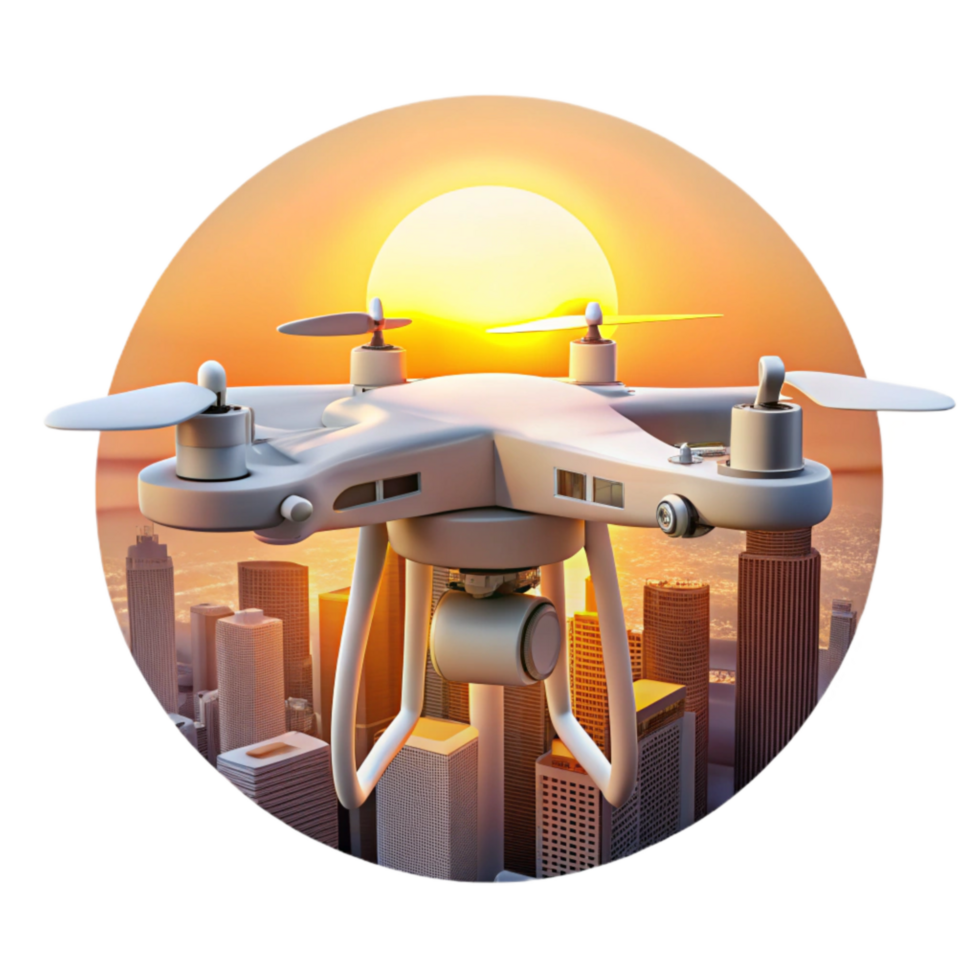 vibrant modern Drone Capturing Sunset Over Cityscape Transparent Background high resolution png