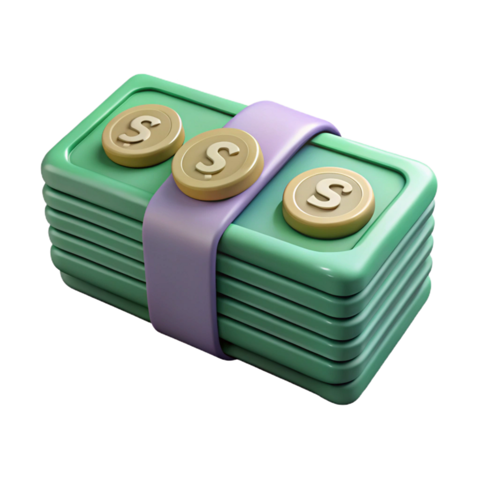 vibrant classic Stack of Money Side View Isolated Element detailed png