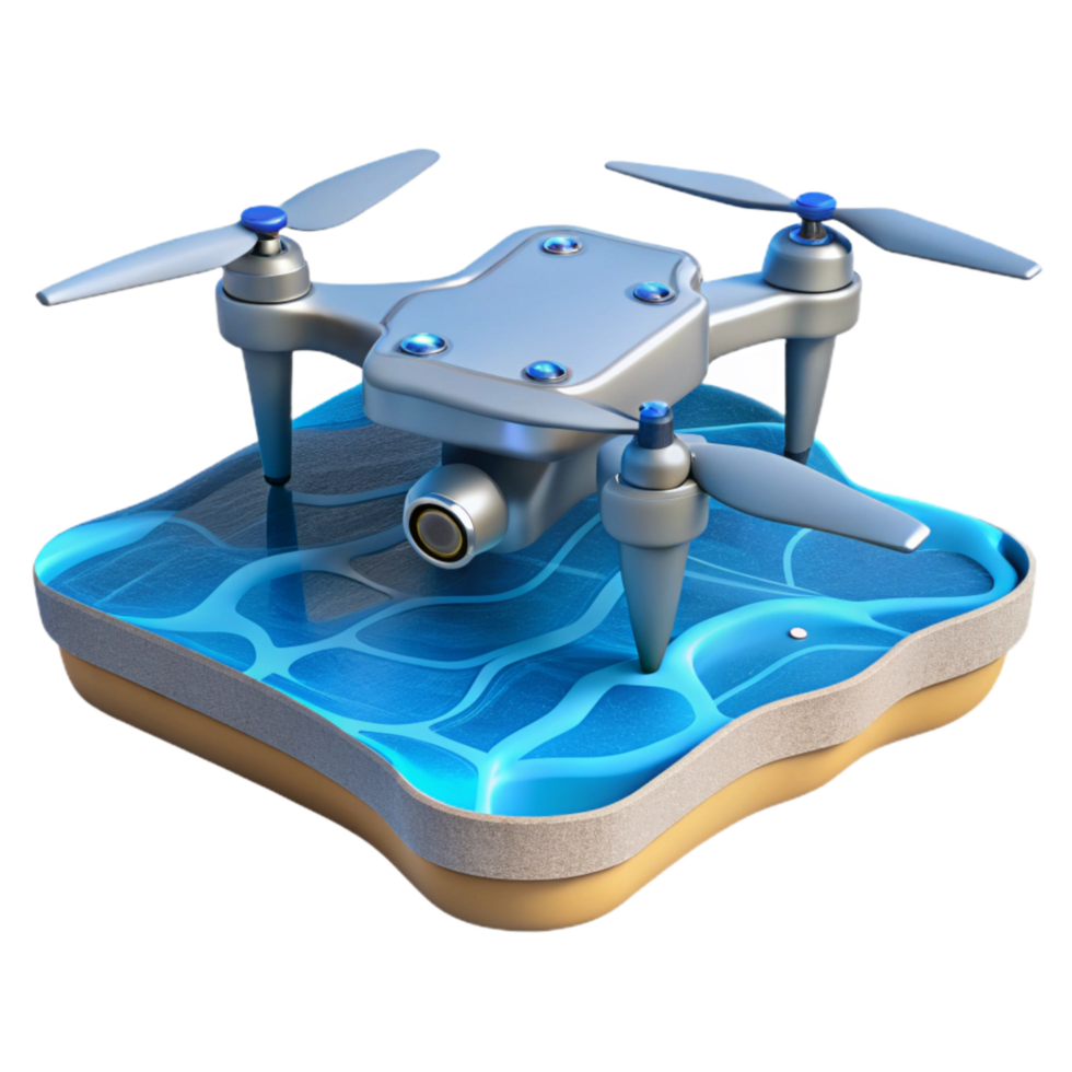 serene vintage Drone Hovering Over Water Surface Cutout detailed png